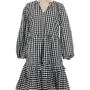 J CREW Black & White Gingham Tiered Peasant Dress